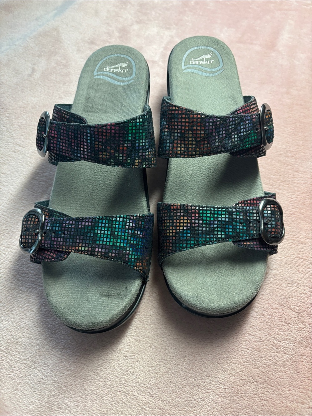 Dansko Multicolor Mosaic Buckle Slide Sandals